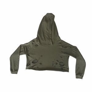 Rue 21 Distressed Cropped Hoodie in Olive Green